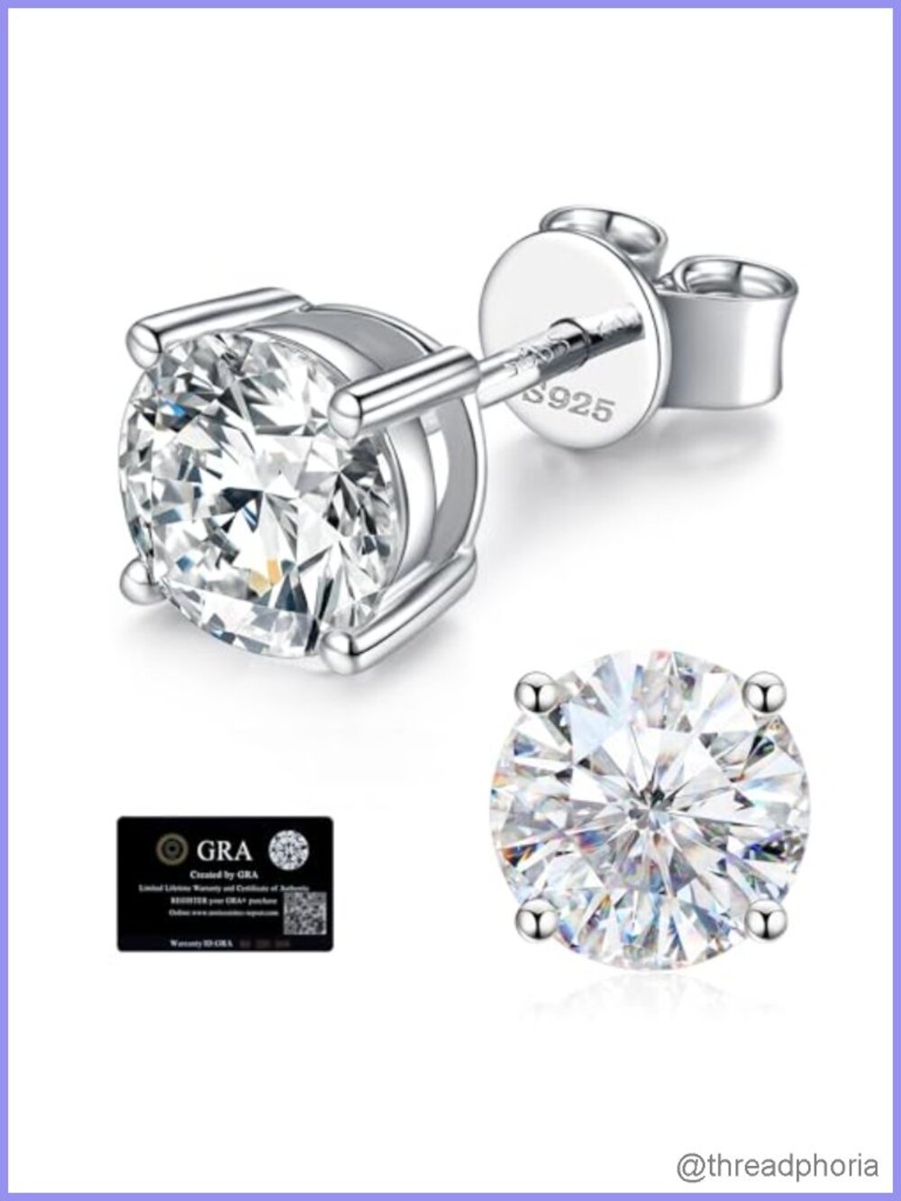 Moissanite Stud Earrings 925 Sterling Silver 18K White Gold Plated Post